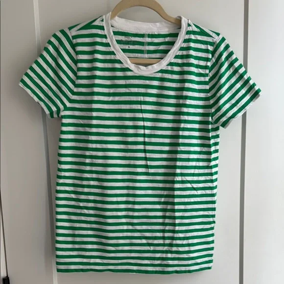 J. Crew Green and White Striped Girlfriend Tee - Picture 1 of 3